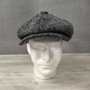 Peaky Blinders Mens XL Grey Wool Newsboy Flat Cap Harris Tweed Hat Classic Warm